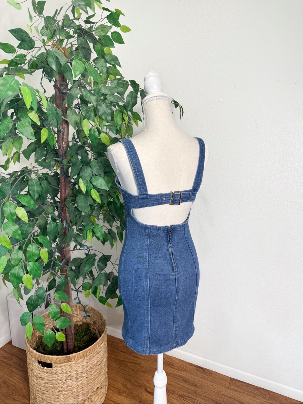 Denim Blvd Los Angeles Denim Mini Dress Women’s Size Small Blue Stretch - Picture 2 of 7